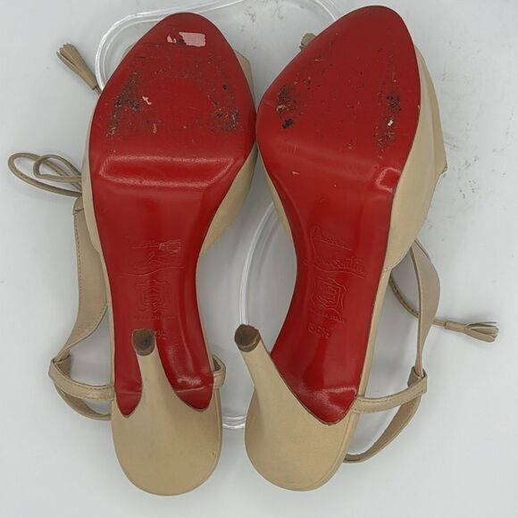 CHRISTIAN LOUBOUTIN Beige Leather Sometimes Lace Up Heels EU 36.5/ US 6.5 - Picture 10 of 13